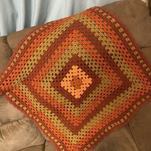 Vintage Granny Square Crochet Lap Baby Blanket Handmade Afghan 27”x 27" Brown